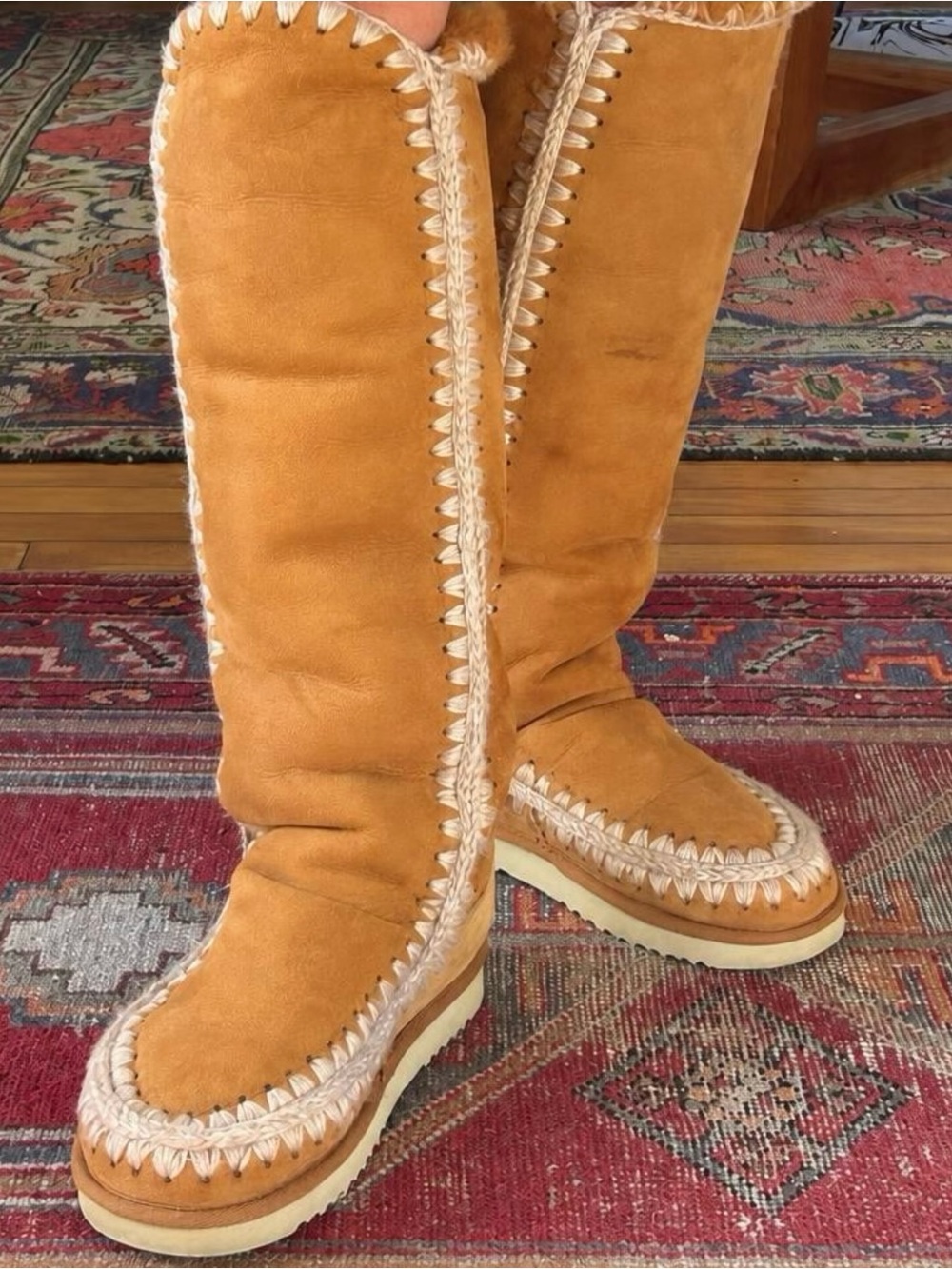 MOU Eskimo 40 Tall Sheepskin Suede Boots Cognac/Camel – Fits US 8